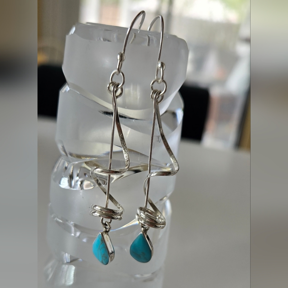 NEW Turquoise Loop Dangle Earrings - 925 Sterling Silver